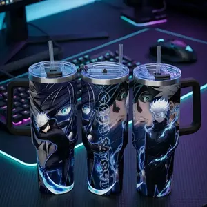 [Otaku Sip] Gojo Satoru 20oz & 40oz Tumbler With Handle – Anime Gaming Style Stainless Steel Cup, Insulated Iced Coffee Travel Mug, Reusable Straw Drinkware, Gift For Jujutsu Kaisen Fans best father