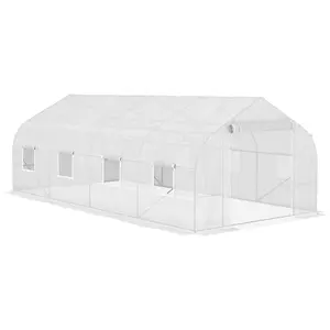 Outsunny 20' x 10' x 7' Walk-in Tunnel Greenhouse with Zippered Mesh Door & 8 Mesh Windows, Gardening Plant Hot House with Galvanized Steel Hoops, White