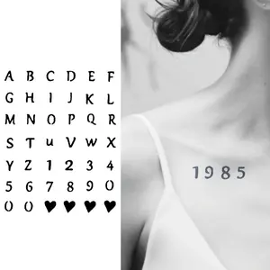 Temporary Tattoos - Alphabet Shapes, Bold Letters, Genipin Base, Handwritten Design, Numbers, 14-Day Long-Lasting, Beauty & Personal Care Makeup Accessory