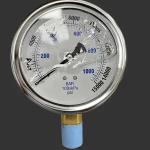 Premium Liquid-Filled Pressure Gauge – 15,000 PSI, 1/2" Bottom Mount (Part # 1002G15K)