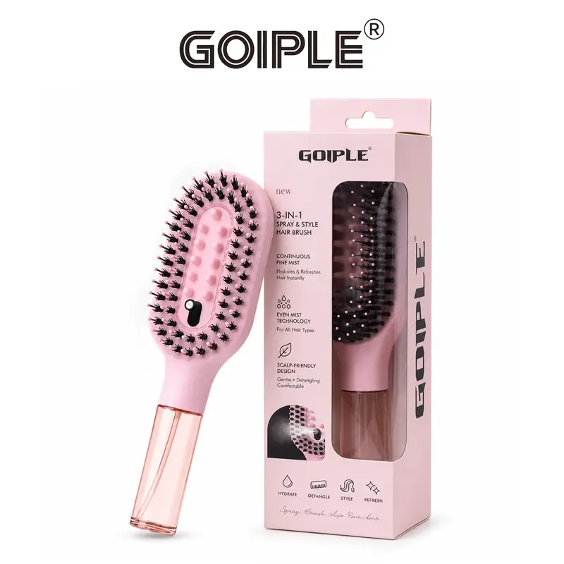 Goiple 3-in-1 Hair Brush - Mist Spray, Hydrating, Massaging Functions with Dual Bristle Massage Tips for Effortless Detangling of Dry, Curly Hair (Haircare & Styling Tool), Hydrates
