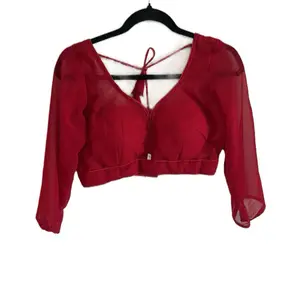 Traditional Georgette Red Blouse with Long Sleeves and Unique Back Design