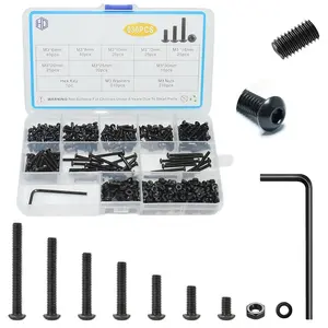 630 count M3 Screws Assortment Kit, M3x6mm/8mm/10mm/12mm/16mm/20mm/25mm/30mm, Metric Hex Button  Socket Cap Screws Nuts Washers Kit with Wrench, Black Zinc Plated