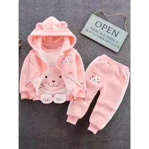 Girls' 3-Piece Polyester-Cotton Blend Cozy Fleece-Lined Winter Outfit Set - Cat Hooded Raglan Sleeve Sweatshirt, Joggers, Vest, Gray with White Accents, Thick, Ideal for Fall/Winter Outdoor Activities