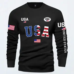 Men's 2026 Fashion Long-Sleeve Graphic T-Shirt - Casual Streetwear Clothes, U.S. Flag Print, All-Season, Ideal for Outdoor Sports, Great Boyfriend Gift