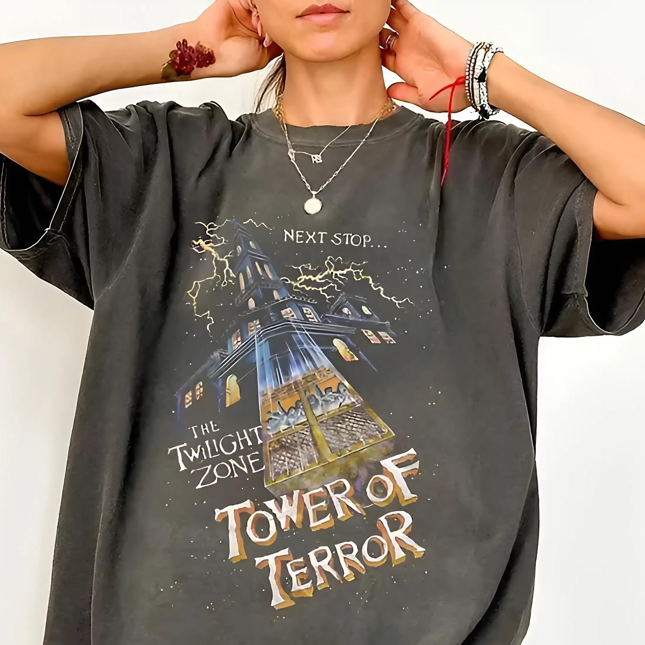 Comfort Colors Tower of Terror Shirt | Twilight Zone Ride Tee | Vintage Parks T-Shirt for Thrill Ride Fans | Spooky Halloween Season Top For Men and Women