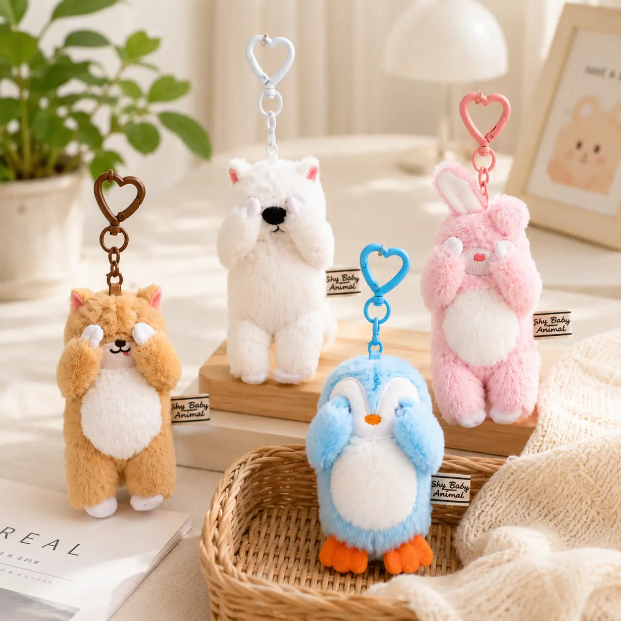 MINISO Shy Face Animal Pendant Mini Plush Doll Keychain – Cute Eye-Covering Penguin, Birthday Gift, Back To School
