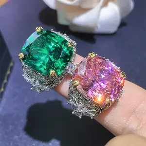 new retro style bird's nest cut colored gemstone ring niche design emerald ring women's daily stacking jewelry TikTok fashion accessories
