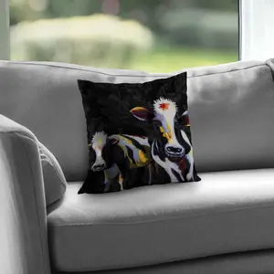 Begin Home Decor C1PC1414VZUEHP 14 x 14 in. Two Funny Cows Victorian Vintage Flowers Throw