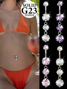Women's Titanium Steel Belly Button Ring, CZ Navel Piercing Jewelry, Body Piercings, Curved Barbell Design, Inner Threaded, Suitable for Women