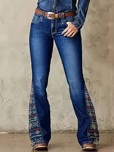 Women's Floral Embroidery High Waist High Stretch Flared Jeans with Pockets 90s Outfits Going Bottoms Embroidered Jeans Womenswear Flare Pants Trouser Streetwear Geometric Embroidered Bell Bottom & Bootcut Combo