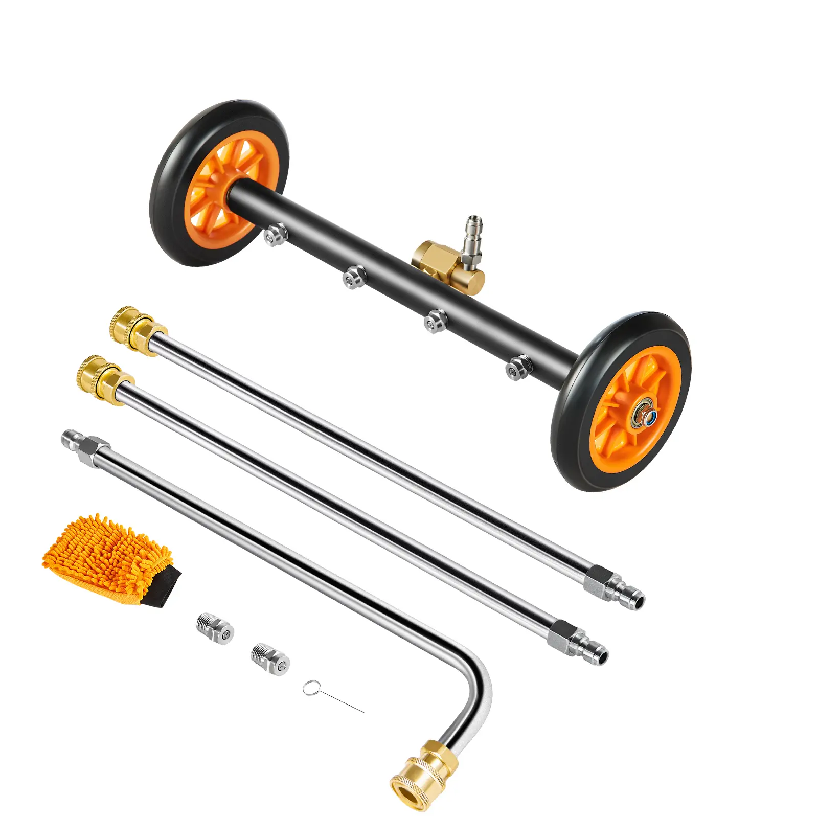 【summerfinds】VEVOR 16" Heavy Duty High Pressure Washer Undercarriage Cleaner, 2 Wheels, 2 Extended Wands, Pressure Cleaning Tool (Father's Day Gift), Heavy Duty Pressure
