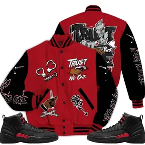 Bloodline 12s Outfit Varsity Jacket, Trust No One Graphic Sneaker Color Match Shirts