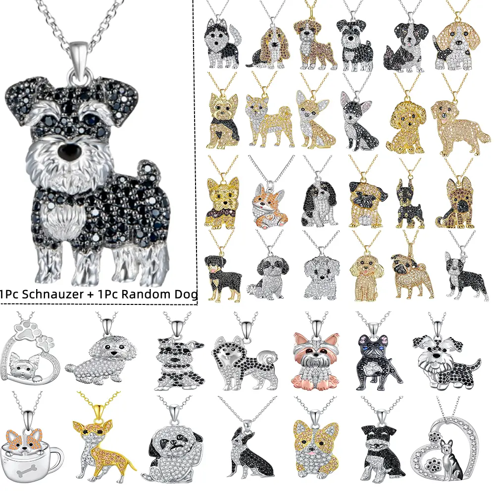 1Pc Schnauzer + 1Pc Random Dog Alloy Necklace Jewelry Set – Exquisite Accessory for Dog Lovers featuring Charming Schnauzer Pendant and Surprise Canine. Ideal Gift for Valentine's Day, Christmas, Birthdays & Anniversaries, Celebrating Furry Bonds