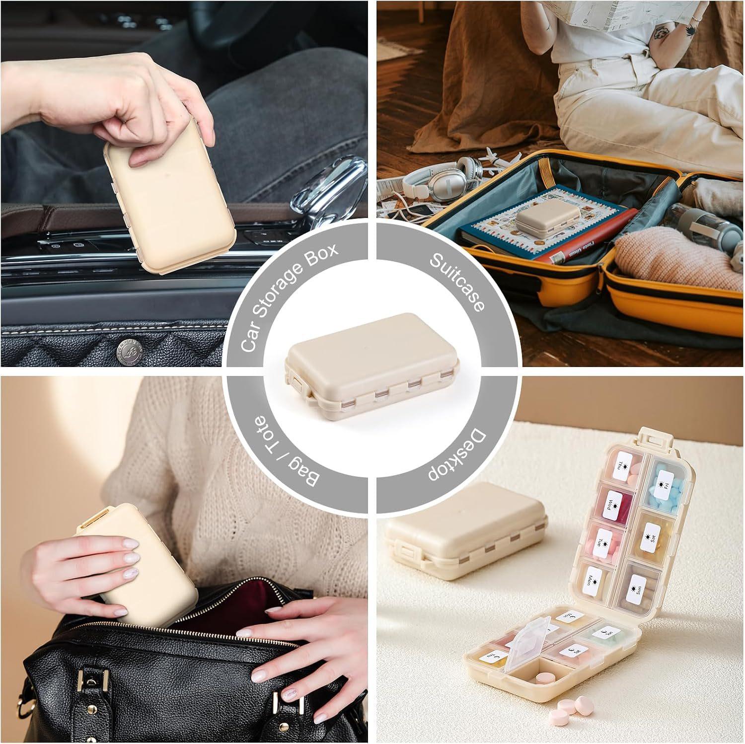 Mother's Day Gift 14 Grids Travel Pill Organizer Box with 415-Pcs Medicine Name Labels - Pocket Daily Pharmacy Case Container Kit - Travel Medication Holder Dispenser for Fish Oil Vitamin Supplement Storage，2026 home essentials，Eco-Friendly,Dustproof