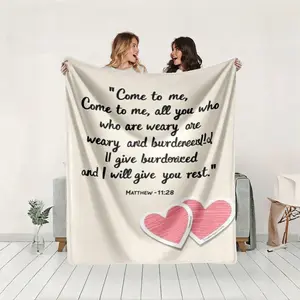 1 piece Matthew 11:28 — Invitation of Rest to the Weary themed flannel blanket - Modern-style flannel blanket, suitable for sofas and beds, all-season use, super soft and comfortable, digital printing, 100% polyester material, machine washable