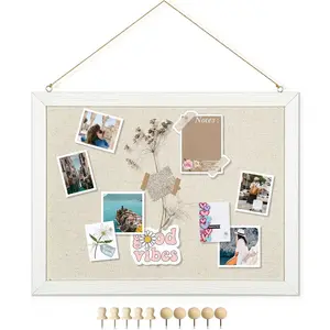 Bulletin Boards with Linen 1-Pack Double-Sided Cork Board for Walls Wood Framed Bulletin Plank, Small Pin Plank for Home Kitchen Office Decorative Hanging 10 Pushpins