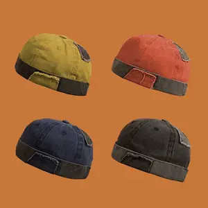 Beanies hat for men Women Hip hop vintage cowboy hat Water washed splicing brimless cap fashion cap