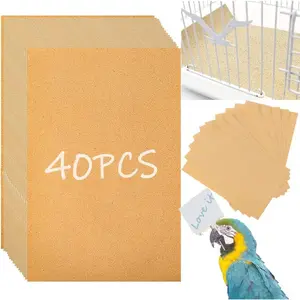 40PCS 11x17 Inch Bird Cage Gravel Liner Paper, Sea Sand Special Gravel Paper Parrot Cage Sandpaper Cushion Pad Pet Bedding Accessories