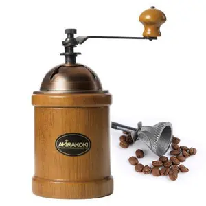 AKIRAKOKI Manual Coffee Grinder Wooden Mill Cast Iron Burr Grinding Portable - A12