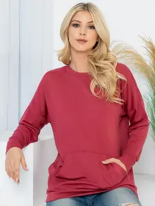 Women's Long Sleeve French Terry Top with Kangaroo Pocket - Basic Sweatshirt Pullover - Sweaters