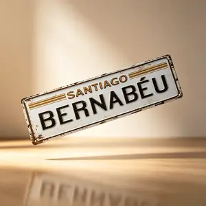 Santiago Bernabéu Retro License Plate Metal Sign - Real Madrid Fan Decor, Aluminum-Based Metal-Toned Sport-Inspired Decorative Home Sign for Man Cave, Unique Gift for Madridistas Soccer Fans, Aluminum-Based Home Signs, Decorative Home Signs