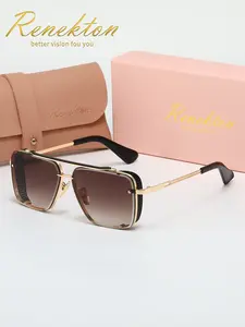 Renekton Women's Fashion Retro Large Frame Square Sunglasses, Motorcycle Style Grid Lenses, Gradient Shades, Summer Outdoor Camping Travel Accessory