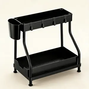 2-Tier Under Sink Organizer with Side Holder | Slide-out Kitchen Storage Rack with Hooks | Multi-use Carbon Steel Cabinet Organizer for Kitchen Bathroom #UnderSinkOrganizer #KitchenOrganization