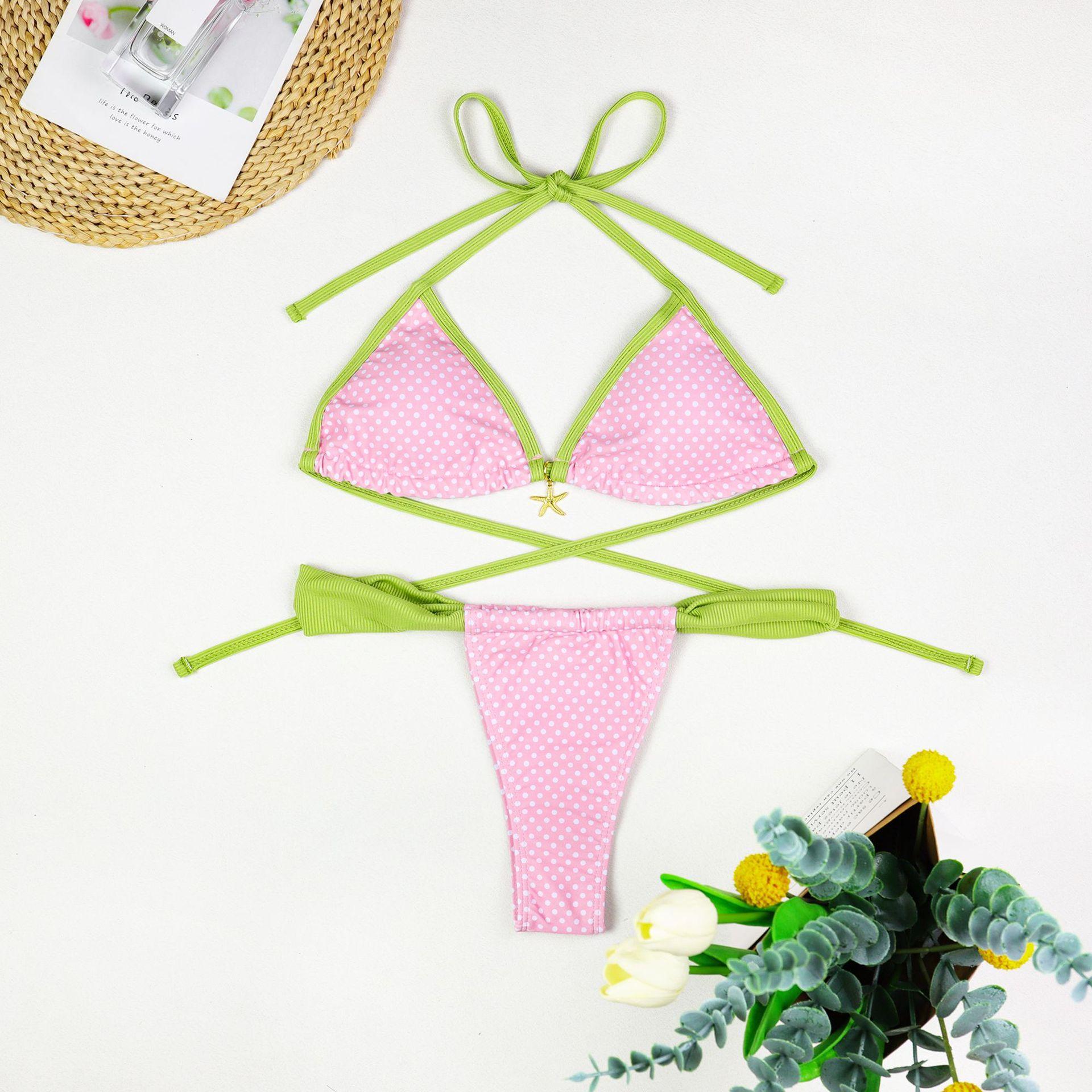 Print Separated Metal Swimwear Triangle Cup Bikini Swimsuit for Women