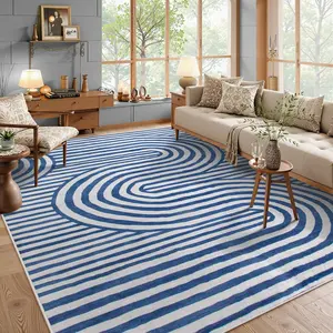 Modern Area Rugs 8x10,Blue Rugs For Living Room Ultra-Thin Bedroom Rug 8x10 Under Bed, Geometric Abstract Accent Rug Non Slip Soft Easy Clean Non Skid Carpet For Dining Office Dorm(8'X10',Blue)