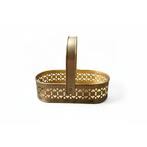 10-in Golden Decorative Metal Storage Basket, Home Organiser