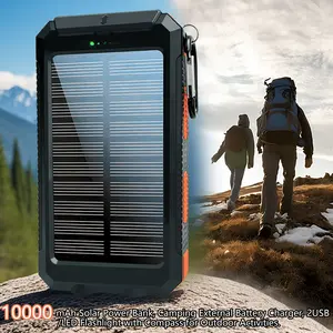 20000mAh Solar Power Bank Waterproof Shockproof Dustproof Portable External Battery Dual USB Output Built-in Compass LED Flashlight Foldable Phone Stand Outdoor Emergency Portable Charger for iPhone Android