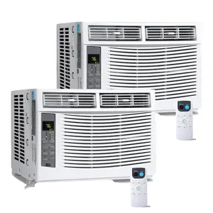6000 BTU Window Air Conditioner 2-Pack, Energy Saving AC with Remote Control, Compact Unit for Spaces Within 250 Sq.Ft, White Household Cooling Appliance.