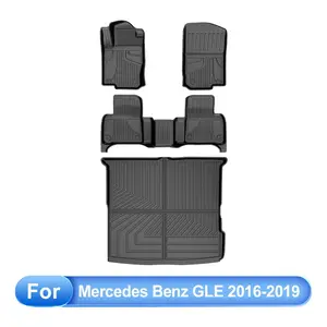 AOMSAZTO Custom Fit All-Weather Floor Mats & Waterproof Laser Scan Cargo Liner for Mercedes-Benz GLE 2016-2019 (350, 400, AMG 43/450/63 S, 500, 500e, 550, 550e; Not for Coupe/Cabriolet), 1st & 2nd Row