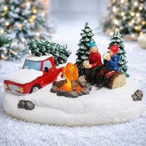 Christmas Village Scene, Campfire Scene with LED Lights - Battery Operated (not Included) (4.3" H x 6.6" W x 4.3" D)