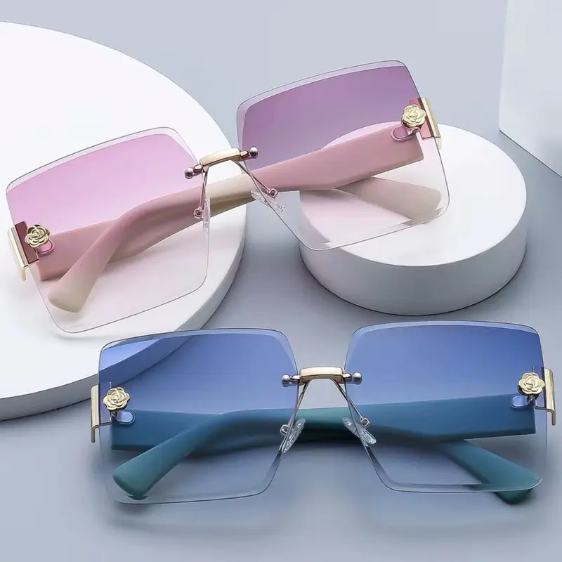 Eye Glasses - Gradient Blue or Purple Frameless Design, Lightweight and Compact, Durable Eyewear for Everyday Use