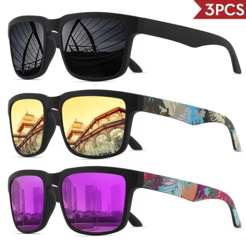 2026 Latest Model Unisex 3Pcs Square Polarized Eyewear – Colorful Graffiti Temples UV400 Protection for Outdoor Use, TikTokShopBlackFriday President’s Day Deal