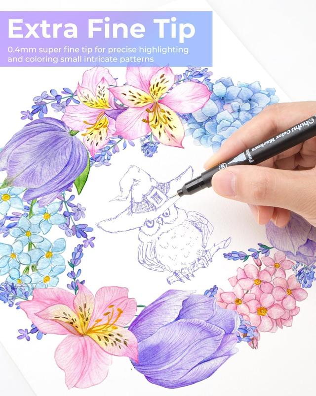 Ohuhu Maui 100-Color Brush Pens Dual Brush Fine Tip Drawing Pens Water-Based Coloring Markers for Calligraphy Bullet Journal with Carrying Case -Maui