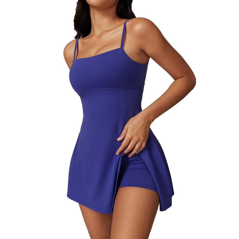 Women's Tennis Dress with Square Neck Built-in Shorts Backless Golf Dresses Workout Side Slit Athletic Golf Dresses in Multiple Colors Sleeveless Casual Everyday Seamless Sportswear Summer