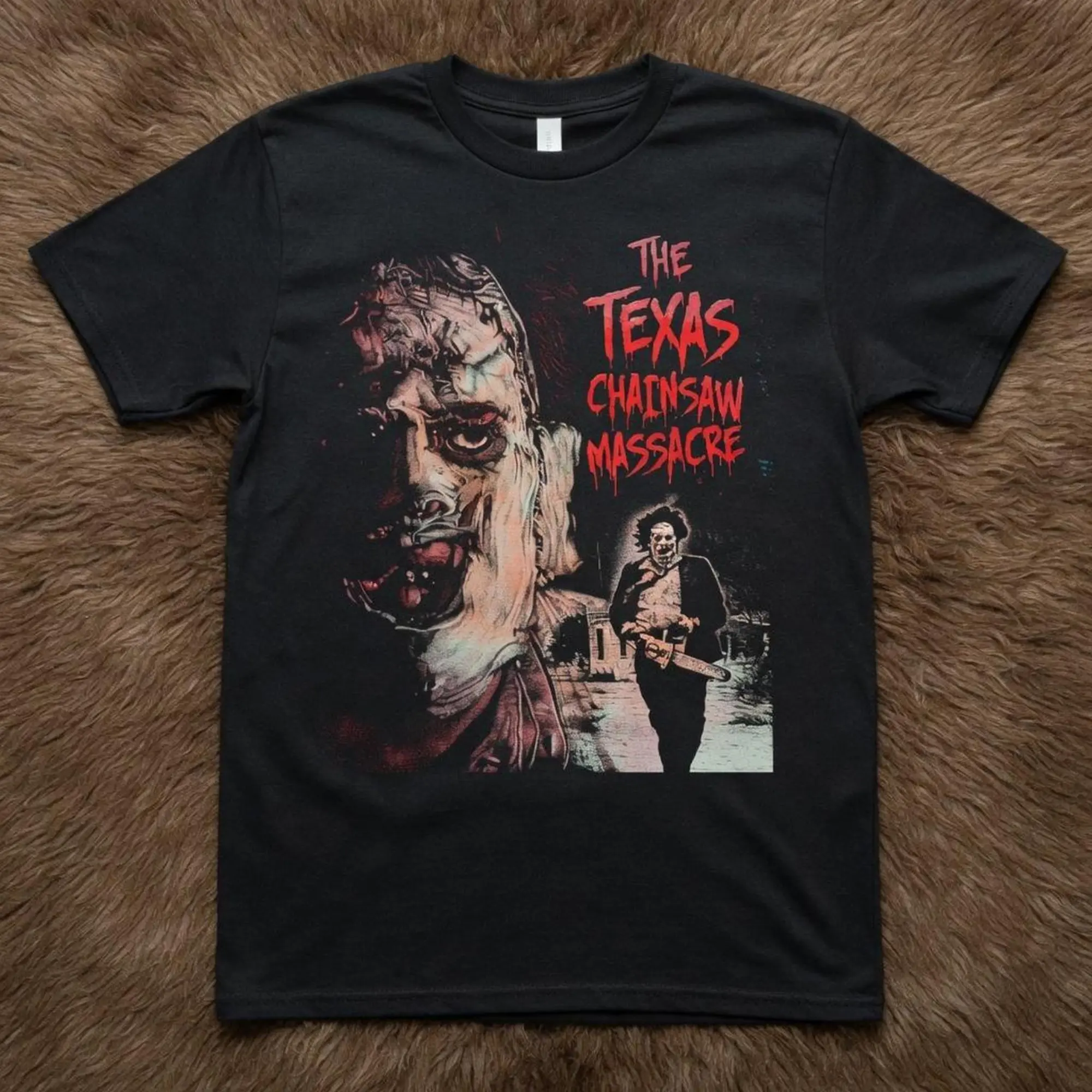 Horror Graphic Tee - Texas Chainsaw Massacre Leatherface Close Up Tee, Movie Horror Tee, Unisex Heavy Cotton Tee, Unisex Shirt Menswear Womenswear Streetwear Cotton Comfort