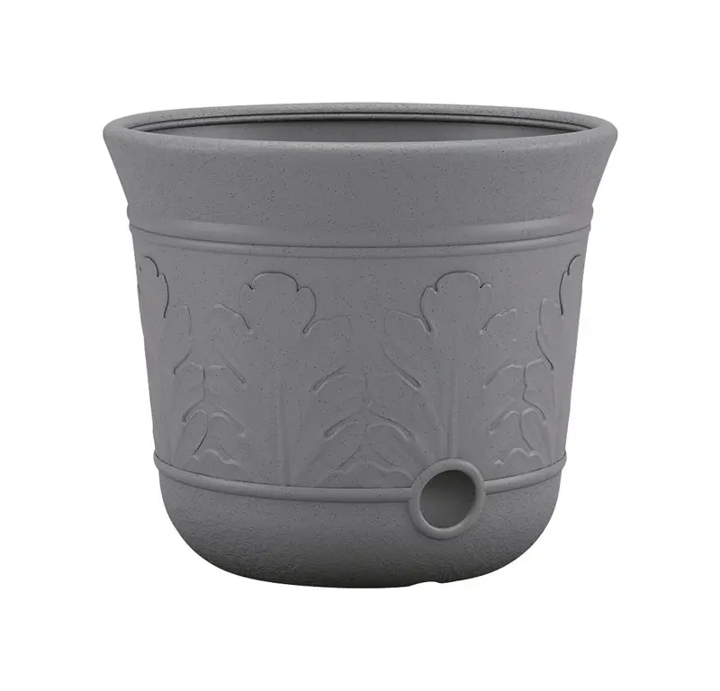 Suncast Resin Outdoor-Ready Free-Standing Hose Pot - 300 ft. Capacity, Gray Scroll, Decorative Ornamental Indoor-Outdoor Plant & Flower Pot (Model 7604168), Outdoor Plant Pots, Decorative Flower Pots