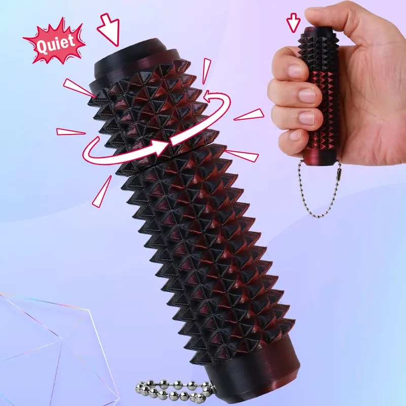 3D Printed Spiky Texture Fidget Keychain - Spin & Quiet Clicker, Upgraded Material, Portable Stress Relief Fidgeting Gadget, Unisex ADHD Focus & Calming Tool for Adults (Ages 9+), Finger Stimulation Toy, Clicker Fidget Toys