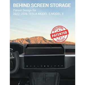 BASENOR 2022-2026 Tesla Model X Model S Center Console Organizer Behind Screen Storage Box, Dashboards Hidden Tray, Non-Slip Sunglasses Card Tissue Holder, Accessories for Refresh Plaid Long Range