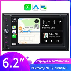 2 Din Car Radio Car Stereo with CD/DVD Player Apple Carplay & Android Auto, 6.2 Inch Car Radio with Bluetooth Touch Screen, Mirror Link,USB/TF/AUX Input, AM/FM