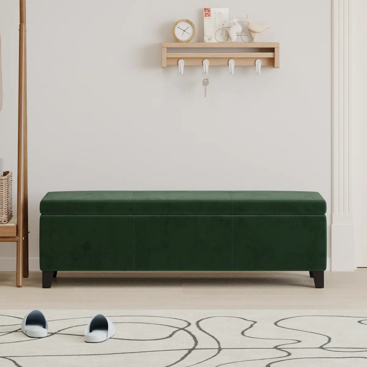 51.25*17.5*16.25 Inch Forest Green Storage Ottoman Bench Lift-Top Hidden Storage Plywood Rubber Wood Frame 300LBS Capacity Plush Upholstery Multi-Functional Entryway Bedroom Bench, Dual-Use Storage Benches, Indoor Storage Benches
