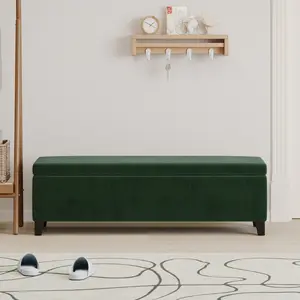 51.25*17.5*16.25 Inch Forest Green Storage Ottoman Bench Lift-Top Hidden Storage Plywood Rubber Wood Frame 300LBS Capacity Plush Upholstery Multi-Functional Entryway Bedroom Bench