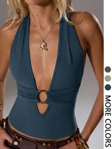 Viral Teal Halter Crop Top | Deep V Cutout + Backless Design | Y2K  Summer Outfit Must-Have