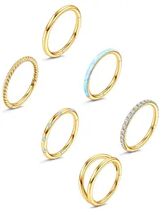 18G Surgical Steel Nose Rings Hoop for Women Men Small Opal CZ Clicker Hinged Septum Piercing Jewelry Lip Helix Cartilage Conch Tragus Rook Daith Earrings