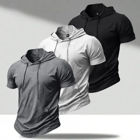 3-Pack Men’s Lightweight Summer Hooded Short-Sleeve T-Shirt - Trendy Streetwear Hoodie Tops for Everyday Wear, Casual Outings, Vacations, Sports & Trips; Perfect Birthday Gift for Boyfriend, Husband; Great for Fishing, Basketball, Camping, Gym, Workouts