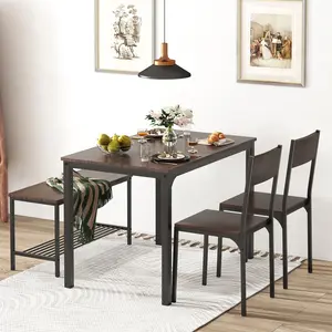 4 Piece Dining Table Set w/ 2 Chairs & 1 Bench,Modern Kitchen Table, Kitchen Table Set Breakfast Table Set, Breakfast Nook & Coffee Time Wood Set